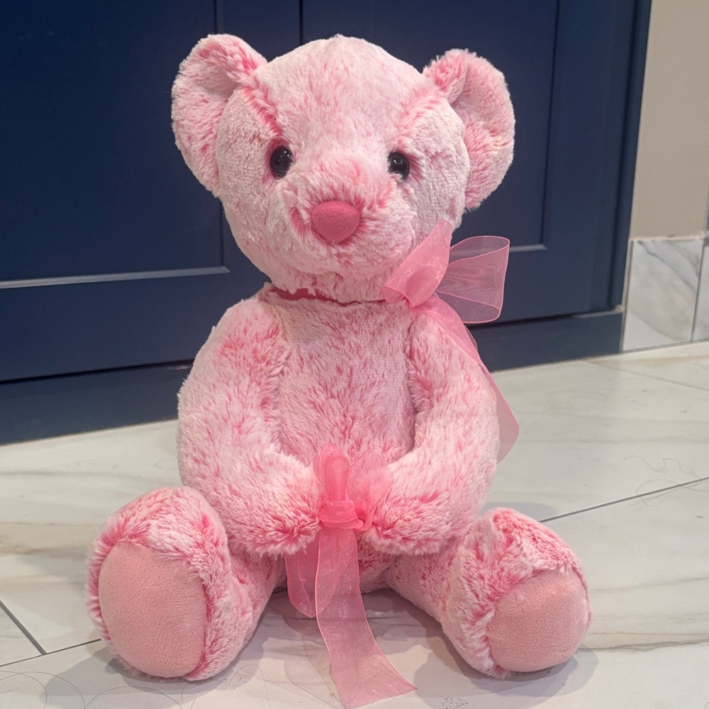 Aurora Word Pink Plush Teddy Bear with Ribbon 14 inches